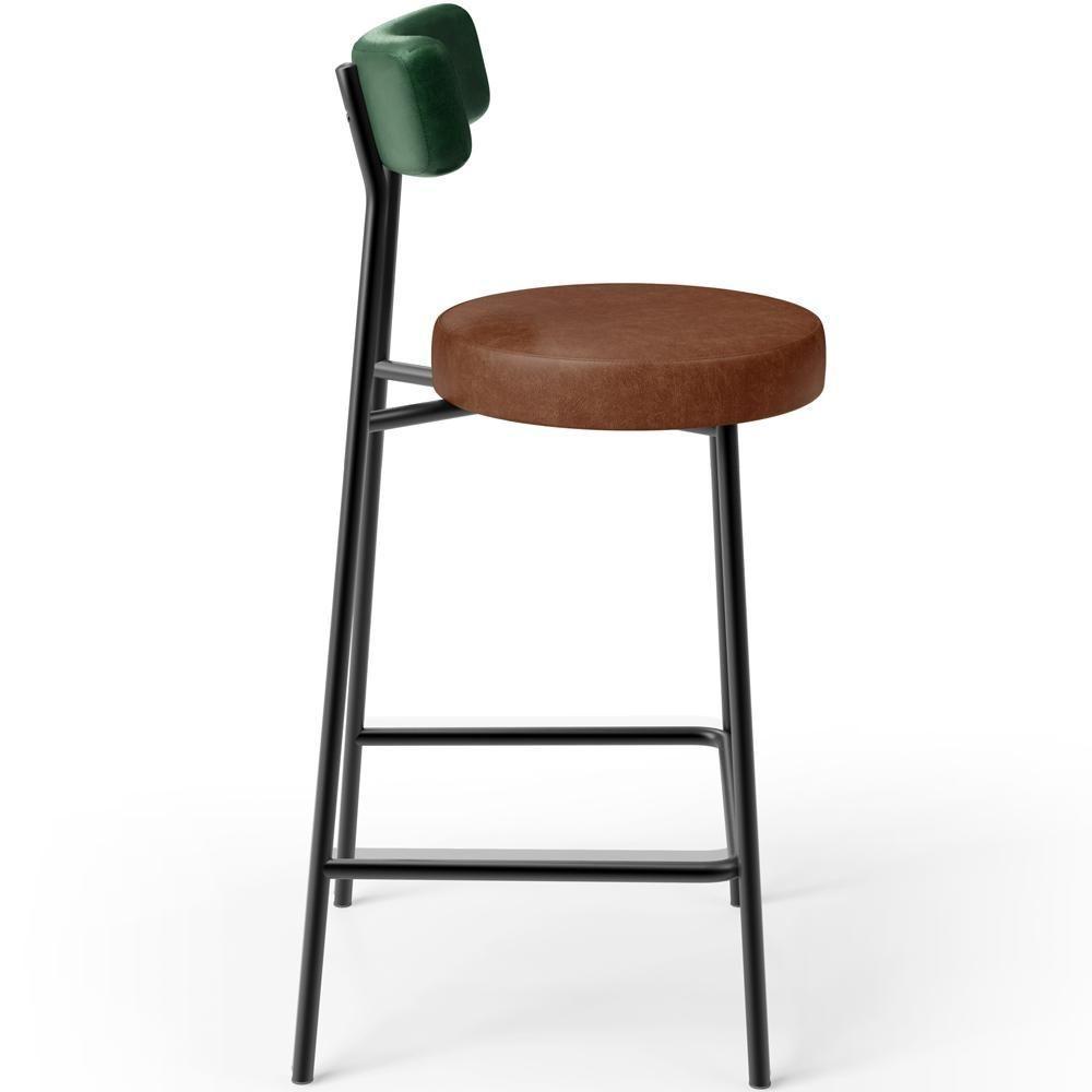 Kit 02 Banquetas Baixa Cozinha Sala Jantar Bancada Milão L02 Facto Verde Musgo Marrom - 5