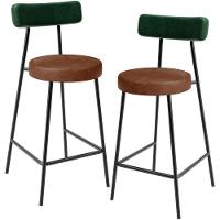 Kit 02 Banquetas Baixa Cozinha Sala Jantar Bancada Milão L02 Facto Verde Musgo Marrom - 1