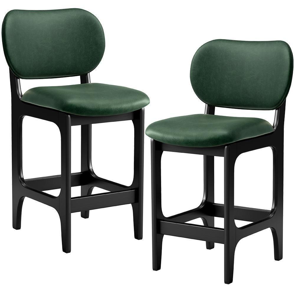 Kit 02 Banquetas Baixa Bar Cozinha E Sala De Jantar Fixa Betta Preto Facto Verde Musgo - 1