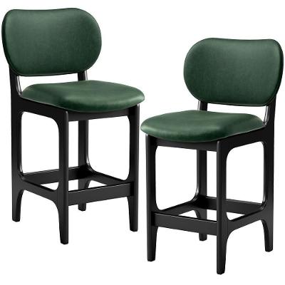 Kit 02 Banquetas Baixa Betta L02 Facto Verde Musgo Assento Courino Base Fixa Encosto Preto