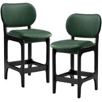 Kit 02 Banquetas Baixa Bar Cozinha E Sala De Jantar Fixa Betta Preto Facto Verde Musgo - 1
