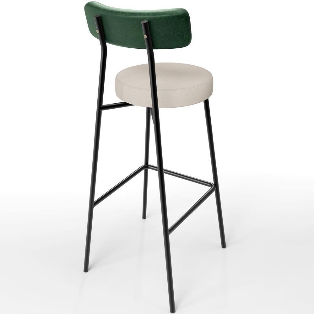 Banqueta Alta Bar Cozinha Sala De Jantar Em Aço Milão L02 Facto Verde Musgo Linho Cru - 4