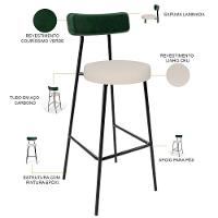 Banqueta Alta Bar Cozinha Sala De Jantar Em Aço Milão L02 Facto Verde Musgo Linho Cru - 5