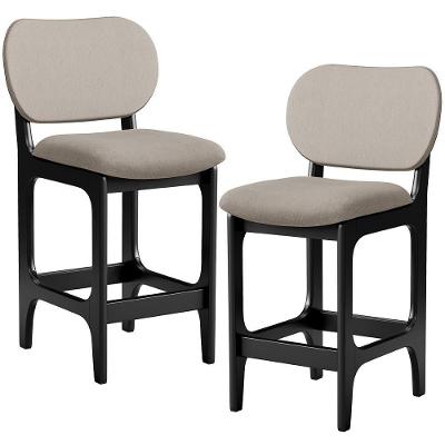 Kit 02 Banquetas Baixa Bar Cozinha E Sala De Jantar Fixa Betta L02 Preto Linho Bege