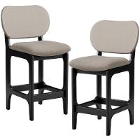 Kit 02 Banquetas Baixa Bar Cozinha E Sala De Jantar Fixa Betta L02 Preto Linho Bege - 1