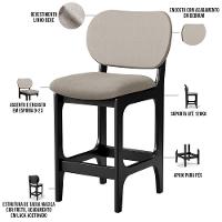 Kit 02 Banquetas Baixa Bar Cozinha E Sala De Jantar Fixa Betta L02 Preto Linho Bege - 7