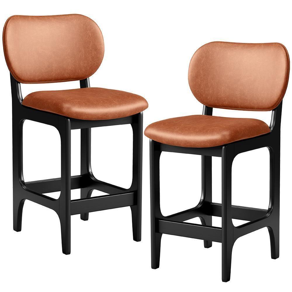 Kit 02 Banquetas Baixa Bar Cozinha E Sala De Jantar Fixa Betta Preto Couríssimo Camel - 1