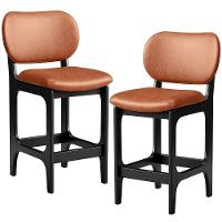 Kit 02 Banquetas Baixa Bar Cozinha E Sala De Jantar Fixa Betta Preto Couríssimo Camel - 1