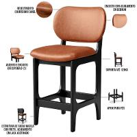 Kit 02 Banquetas Baixa Bar Cozinha E Sala De Jantar Fixa Betta Preto Couríssimo Camel