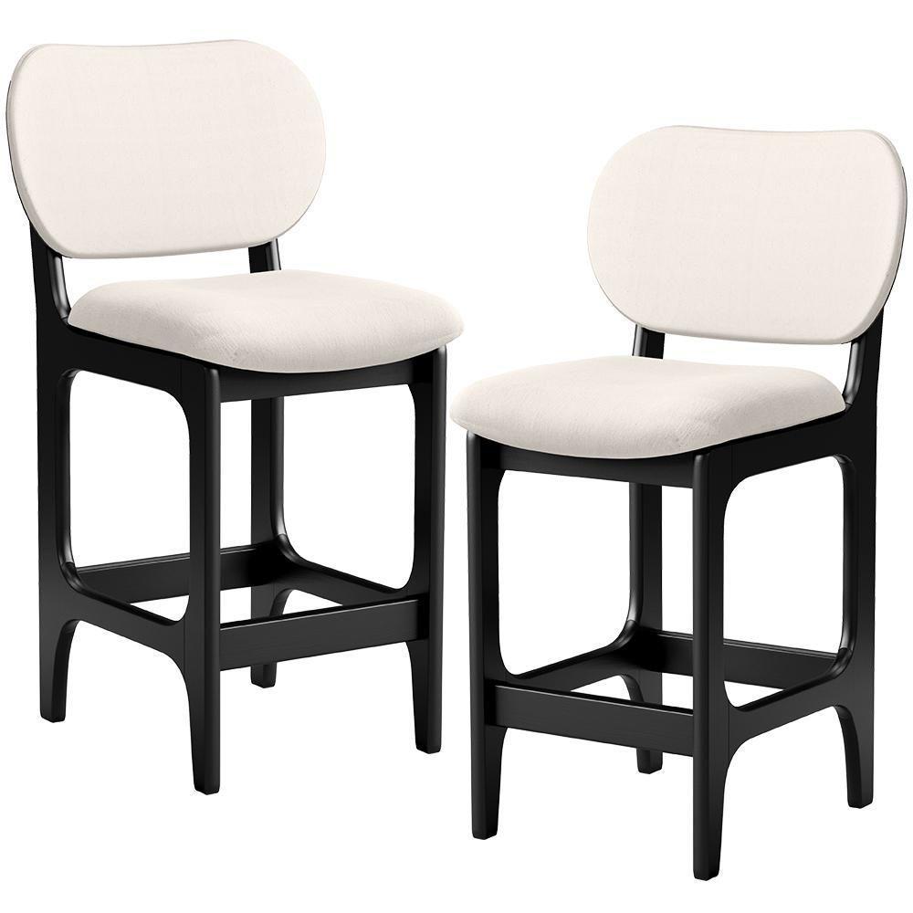 Kit 02 Banquetas Baixa Bar Cozinha E Sala De Jantar Fixa Betta L02 Preto Linho Cru - 1