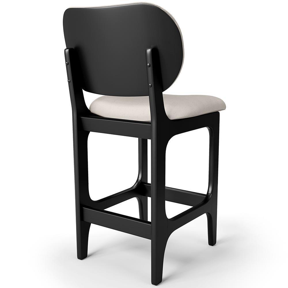 Kit 02 Banquetas Baixa Bar Cozinha E Sala De Jantar Fixa Betta L02 Preto Linho Cru - 8