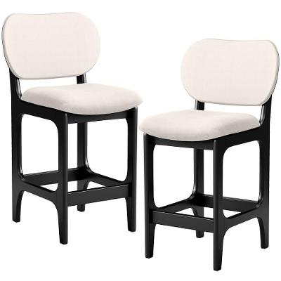 Kit 02 Banquetas Baixa Betta L02 Assento em Linho Base Fixa com Encosto Preto
