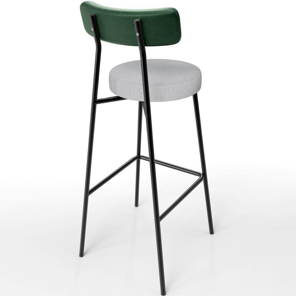 Banqueta Alta Bar Cozinha Sala De Jantar Em Aço Milão L02 Facto Verde Musgo Linho Cinza - 4