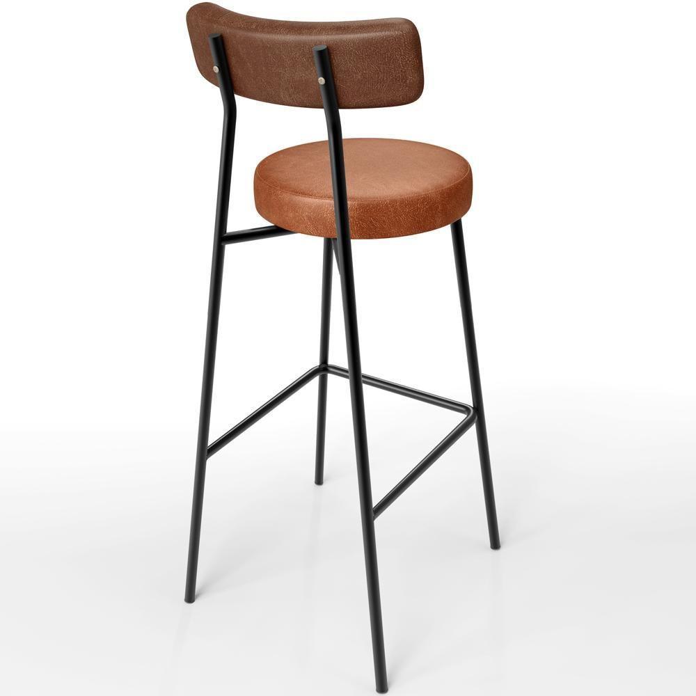 Banqueta Alta Bar Cozinha Sala De Jantar Milão L02 Couríssimo Marrom Camel - 3