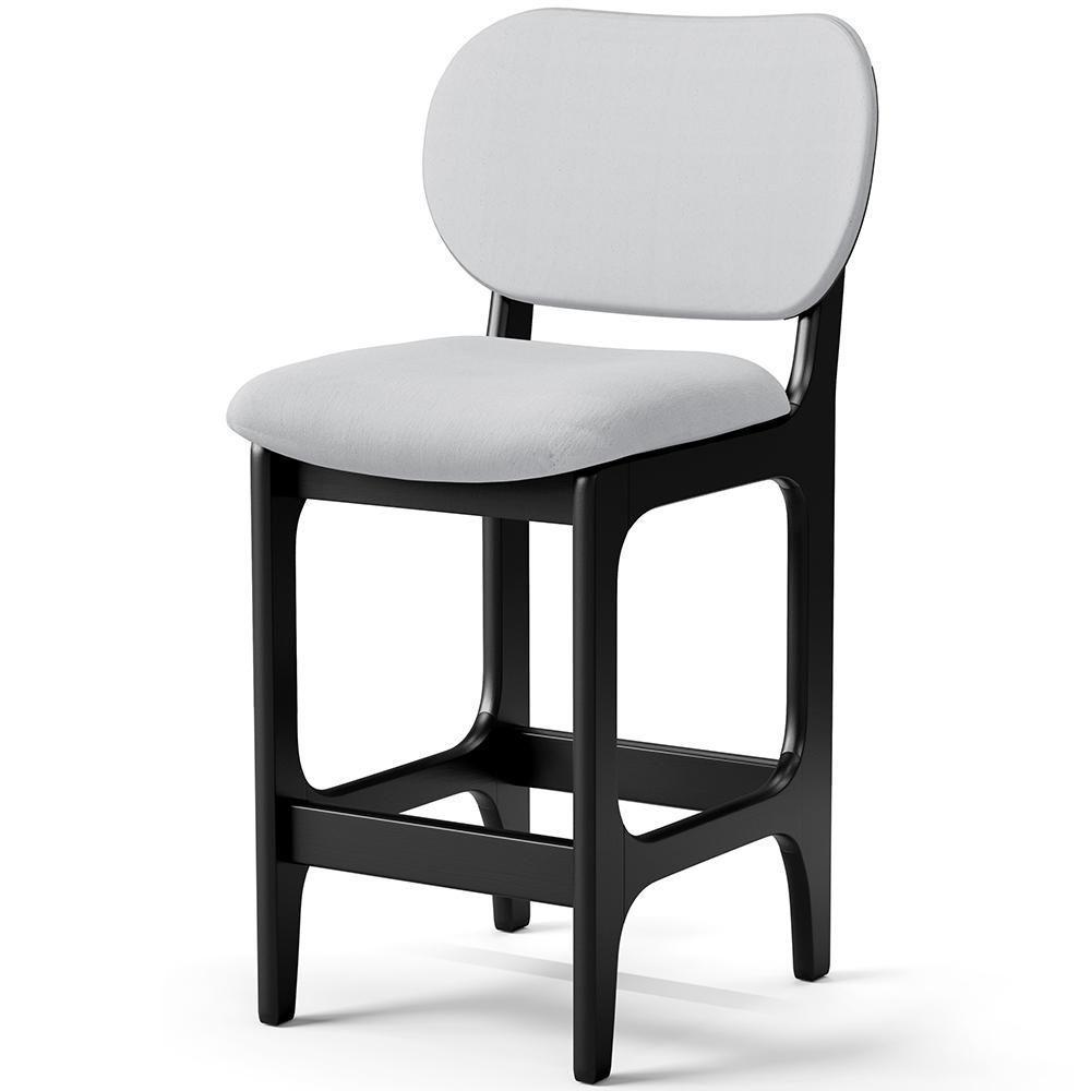 Kit 02 Banquetas Baixa Bar Cozinha E Sala De Jantar Fixa Betta L02 Preto Linho Cinza - 7