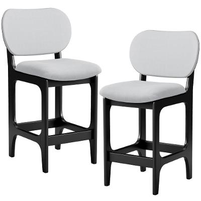 Kit 2 Banquetas Baixa Betta L02 Assento em Linho Base Fixa com Encosto Preto para Cozinha