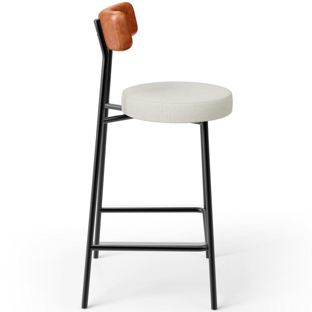 Kit 02 Banquetas Baixa Cozinha Sala Jantar Milão L02 Couríssimo Camel Linho Champagne - 2