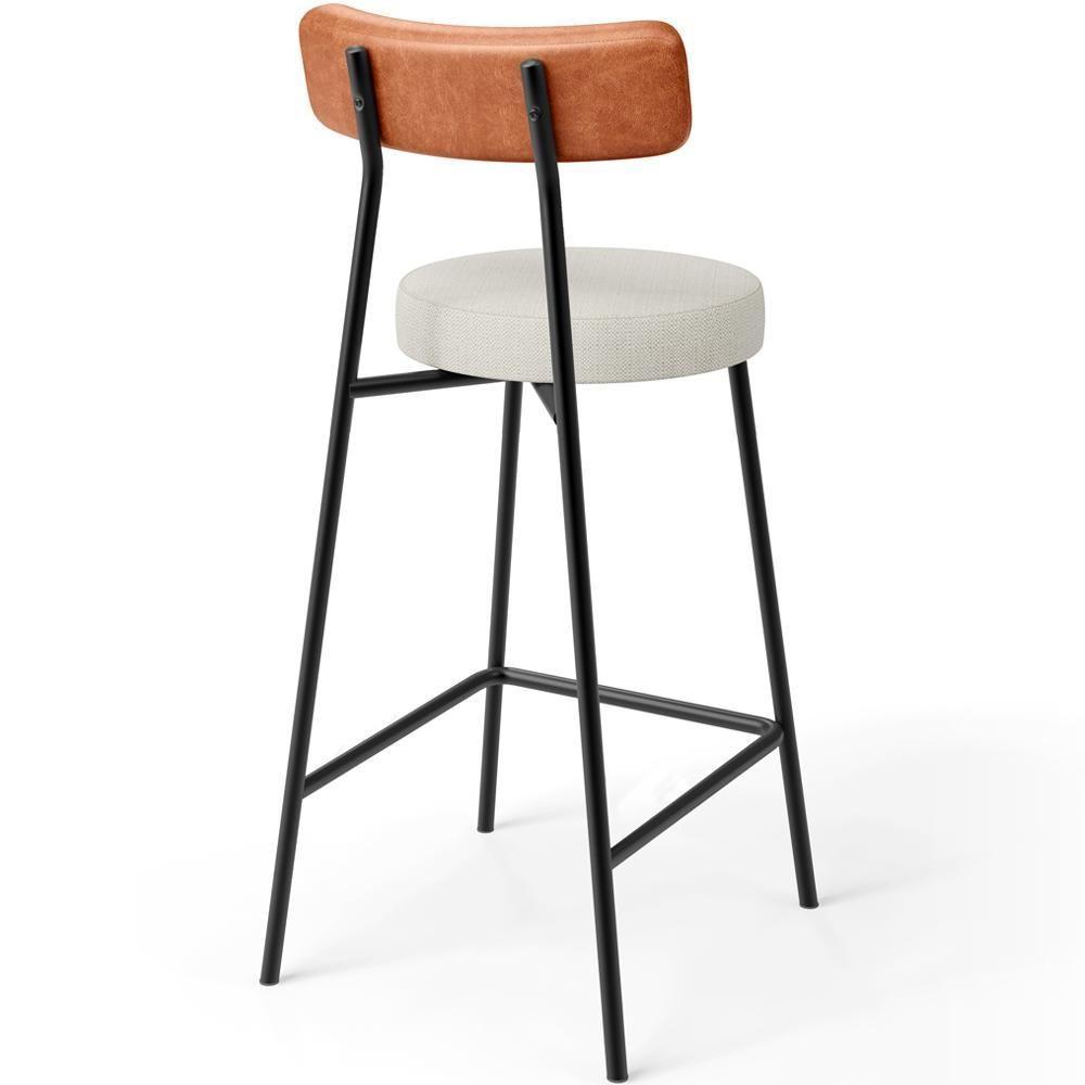 Kit 02 Banquetas Baixa Cozinha Sala Jantar Milão L02 Couríssimo Camel Linho Champagne - 8