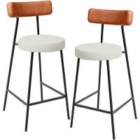 Kit 02 Banquetas Baixa Cozinha Sala Jantar Milão L02 Couríssimo Camel Linho Champagne - 1