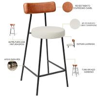 Kit 02 Banquetas Baixa Cozinha Sala Jantar Milão L02 Couríssimo Camel Linho Champagne - 6