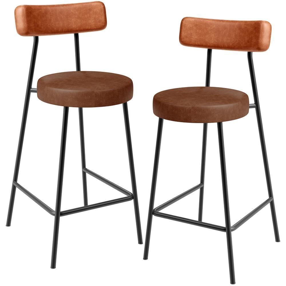 Kit 02 Banquetas Baixa Cozinha Sala Jantar Bancada Milão L02 Couríssimo Camel Marrom - 1