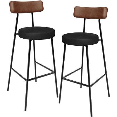 Kit 02 Banquetas Alta Bar Milão L02 Assento Courino Estrutura Aço Encosto Fixo Marrom