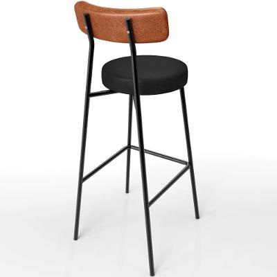Kit 02 Banquetas Alta Bar Milão L02 Assento em Linho Base em Aço com Encosto Fixo Preto