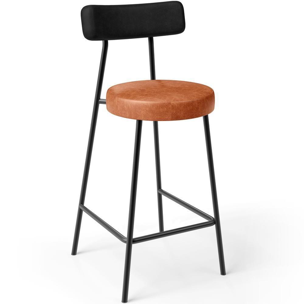 Kit 04 Banquetas Baixa Cozinha Sala Jantar Bancada Milão L02 Couríssimo Preto Camel - 8