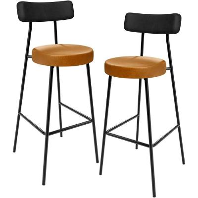 Kit 02 Banquetas Alta Bar Milão L02 Assento Courino Estrutura Aço com Encosto Preto