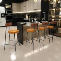 Kit 04 Banquetas Baixa Cozinha Sala Jantar Bancada Milão L02 Couríssimo Marrom Whisky - 8