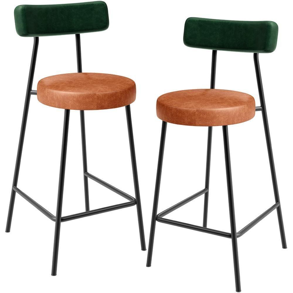 Kit 02 Banquetas Baixa Cozinha Sala Jantar Bancada Milão L02 Facto Verde Musgo Camel - 1