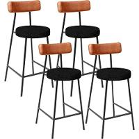 Kit 04 Banquetas Baixa Cozinha Sala Jantar Bancada Milão L02 Couríssimo Camel Linho Chumbo - 1