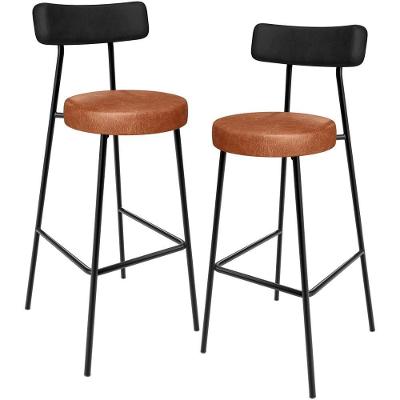 Kit 02 Banquetas Alta Bar Milão L02 Assento Courino Base Aço Encosto Fixo Preto