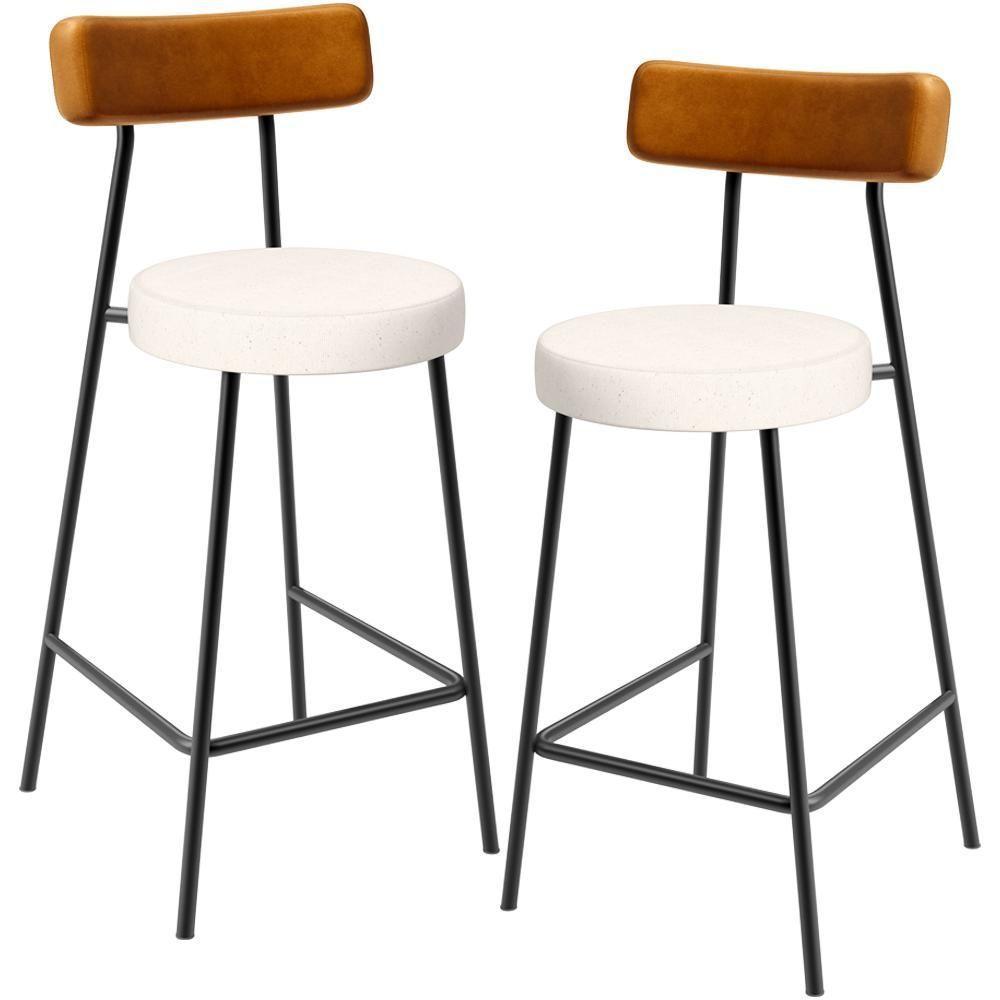 Kit 02 Banquetas Baixa Cozinha Sala Jantar Bancada Milão L02 Couríssimo Whisky Linho Cru - 1