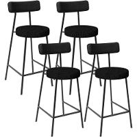 Kit 04 Banquetas Baixa Cozinha Sala Jantar Bancada Milão L02 Couríssimo Preto Linho Chumbo - 1