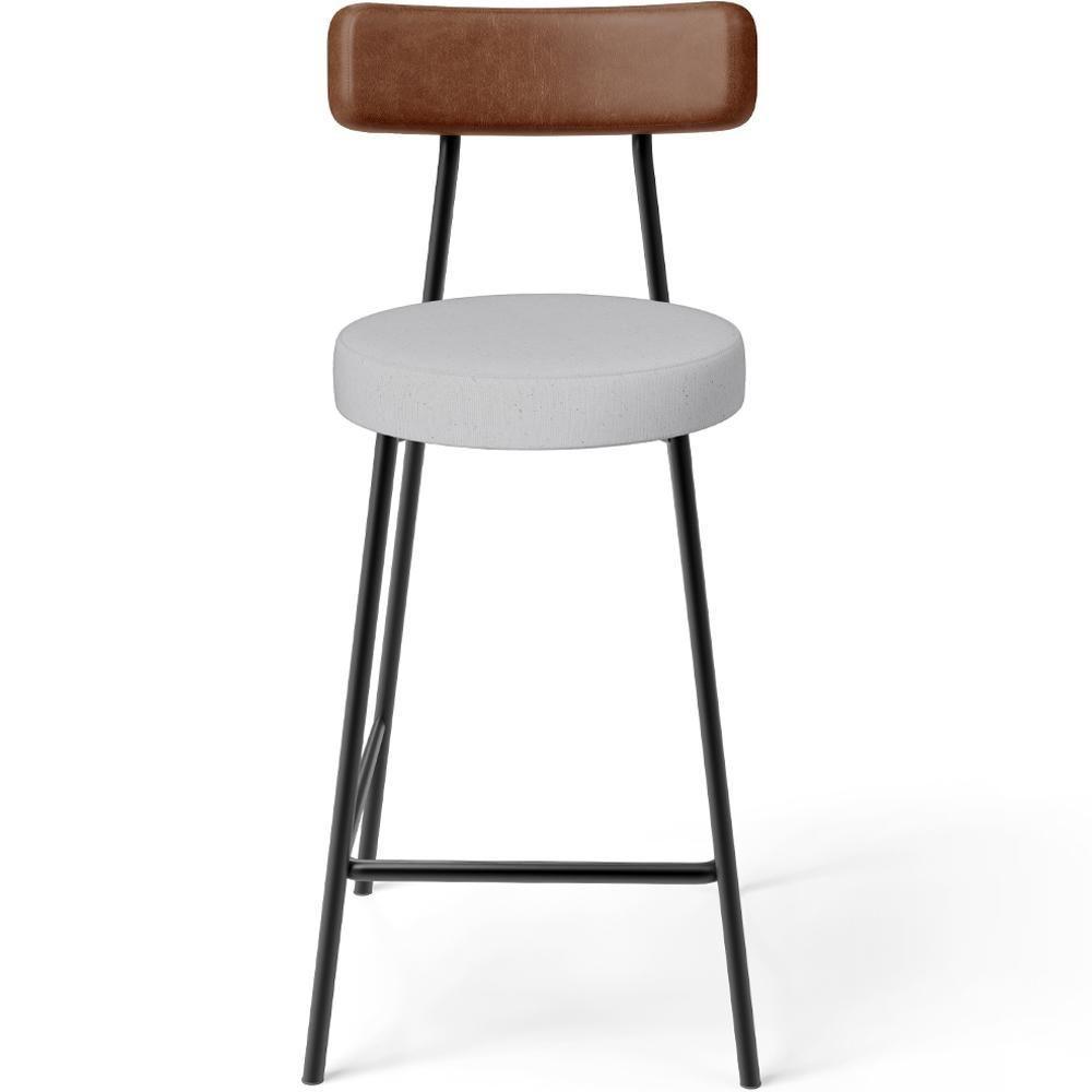 Kit 02 Banquetas Baixa Cozinha Sala De Jantar Milão L02 Couríssimo Marrom Linho Cinza - 6