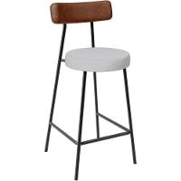 Kit 02 Banquetas Baixa Cozinha Sala De Jantar Milão L02 Couríssimo Marrom Linho Cinza - 2