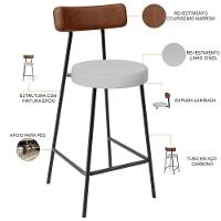 Kit 02 Banquetas Baixa Cozinha Sala De Jantar Milão L02 Couríssimo Marrom Linho Cinza - 3
