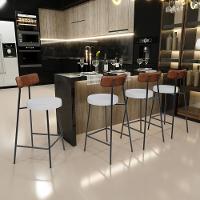 Kit 02 Banquetas Baixa Cozinha Sala De Jantar Milão L02 Couríssimo Marrom Linho Cinza