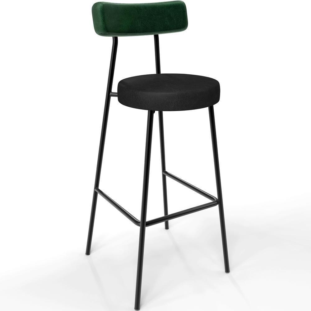 Kit 02 Banquetas Alta Bar Cozinha Sala De Jantar Milão L02 Facto Verde Couríssimo Preto - 3