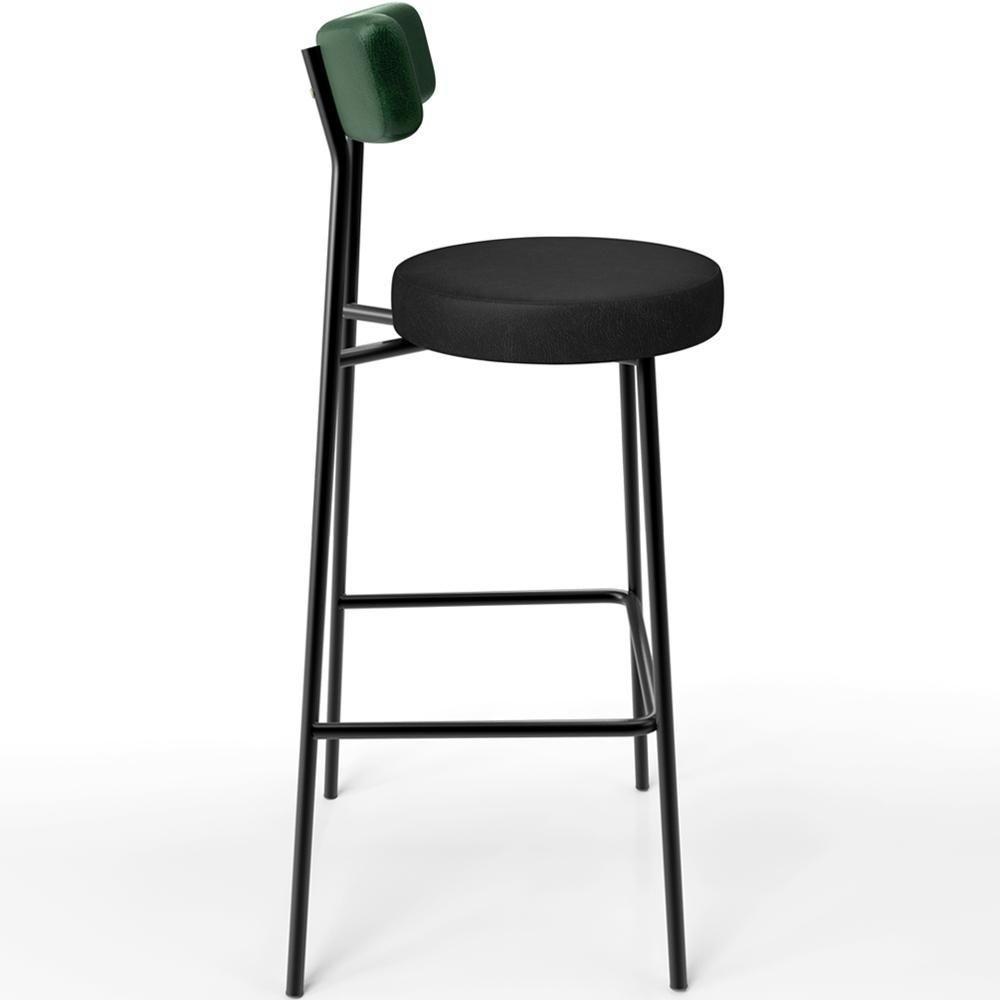 Kit 02 Banquetas Alta Bar Cozinha Sala De Jantar Milão L02 Facto Verde Couríssimo Preto - 4