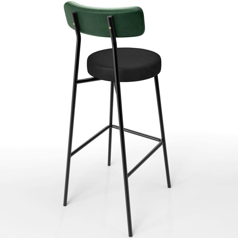 Kit 02 Banquetas Alta Bar Cozinha Sala De Jantar Milão L02 Facto Verde Couríssimo Preto - 6
