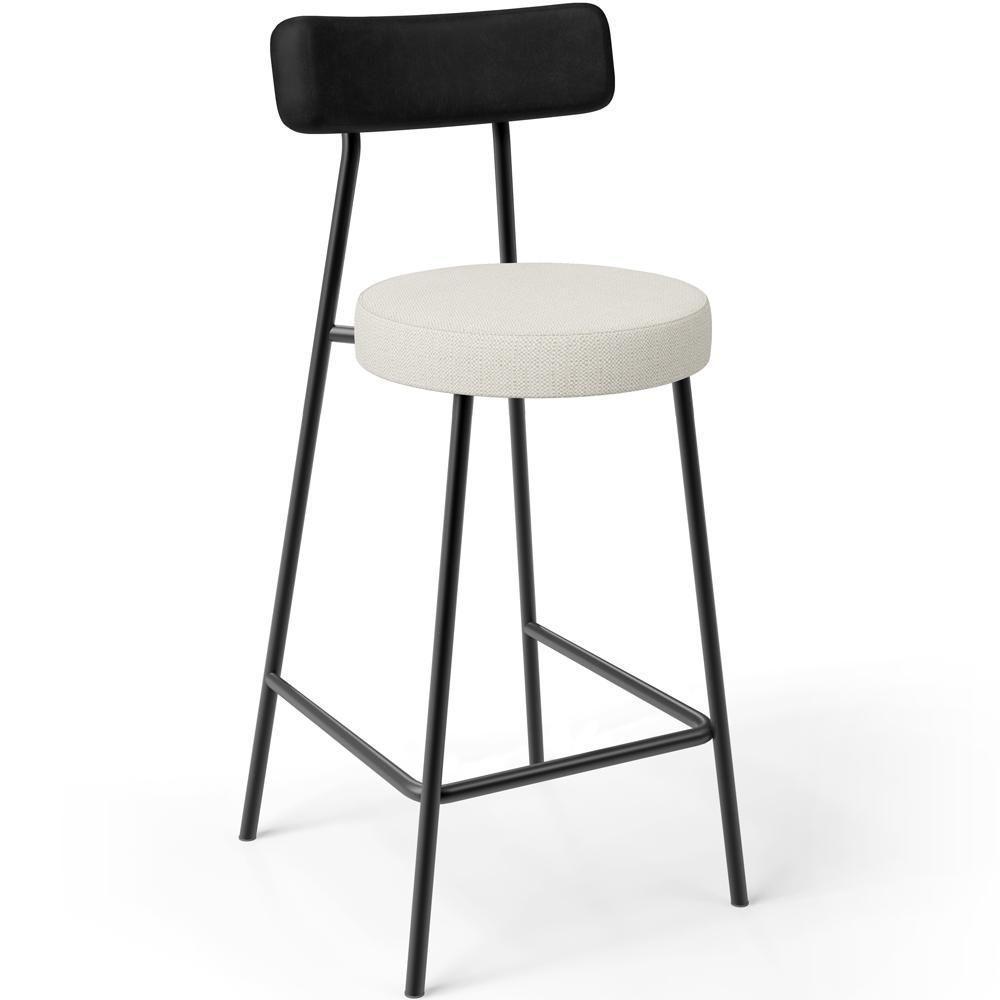 Kit 04 Banquetas Baixa Cozinha Sala Jantar Milão L02 Couríssimo Preto Linho Champagne - 4