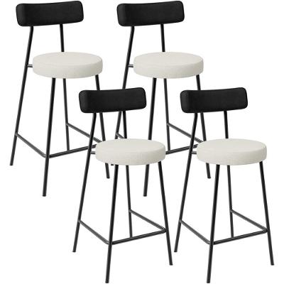 Kit 04 Banquetas Baixa Cozinha Sala Jantar Milão L02 Couríssimo Preto Linho Champagne