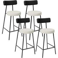 Kit 04 Banquetas Baixa Cozinha Sala Jantar Milão L02 Couríssimo Preto Linho Champagne - 1