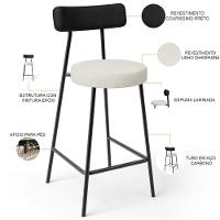 Kit 04 Banquetas Baixa Cozinha Sala Jantar Milão L02 Couríssimo Preto Linho Champagne - 6