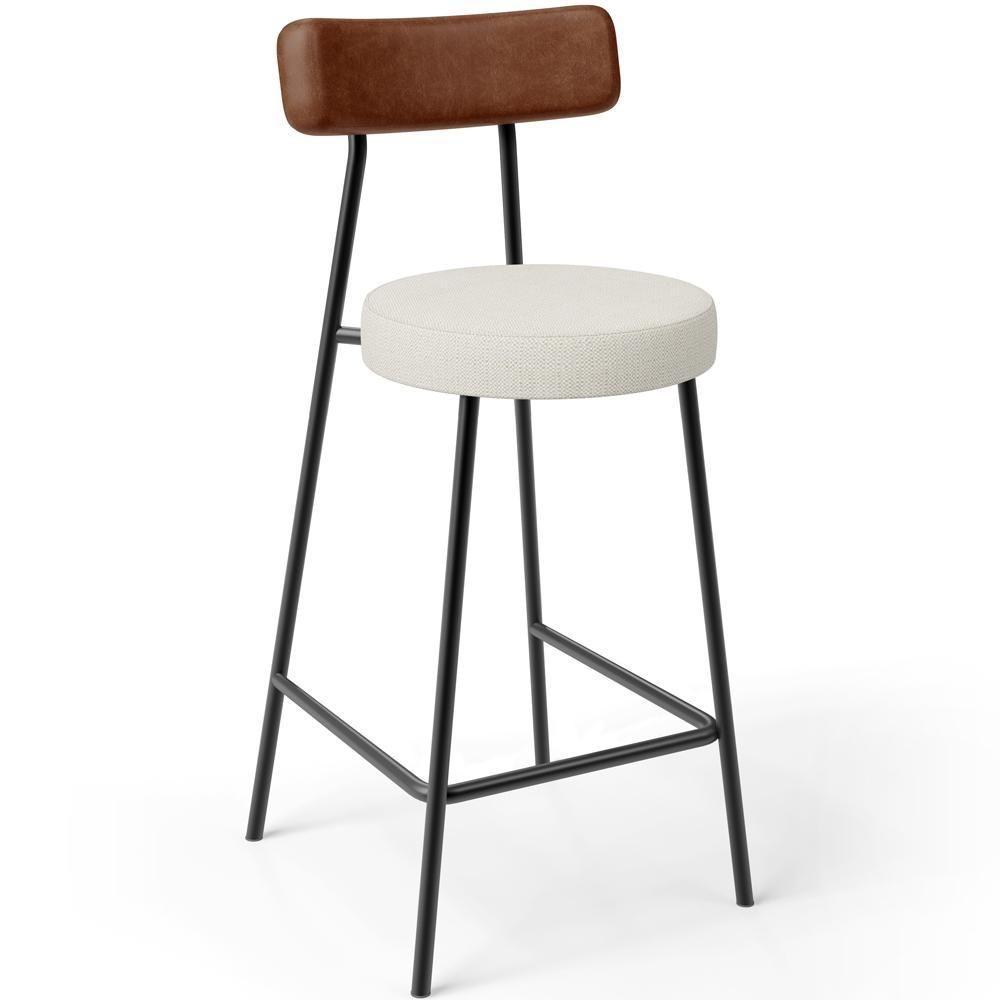 Kit 04 Banquetas Baixa Cozinha Sala Jantar Milão L02 Couríssimo Marrom Linho Champagne - 6