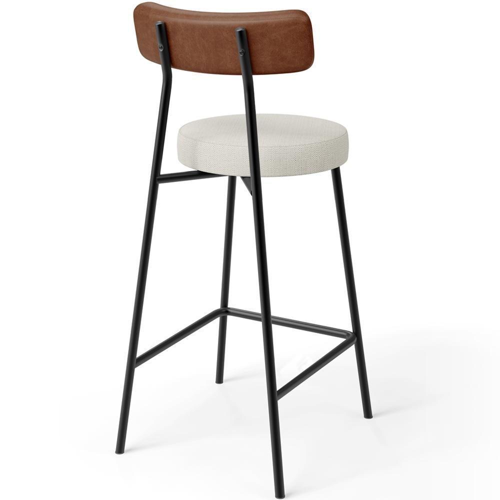 Kit 04 Banquetas Baixa Cozinha Sala Jantar Milão L02 Couríssimo Marrom Linho Champagne - 7