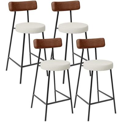 Kit 04 Banquetas Baixa Cozinha Sala Jantar Milão L02 Couríssimo Marrom Linho Champagne