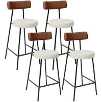 Kit 04 Banquetas Baixa Cozinha Sala Jantar Milão L02 Couríssimo Marrom Linho Champagne - 1